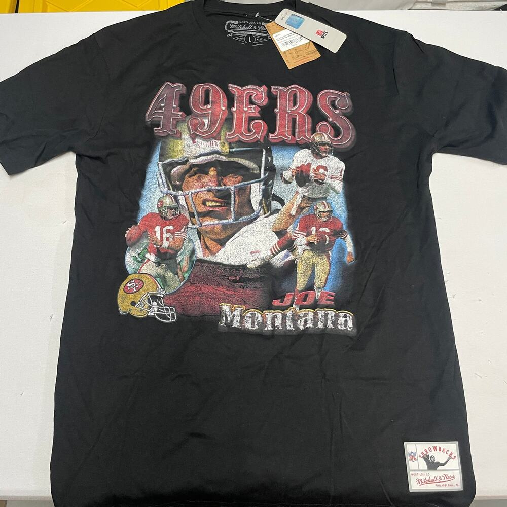Joe Montana San Francisco 49ers Mitchell & Ness NFL Throwbacks Black T-Shirt NWT